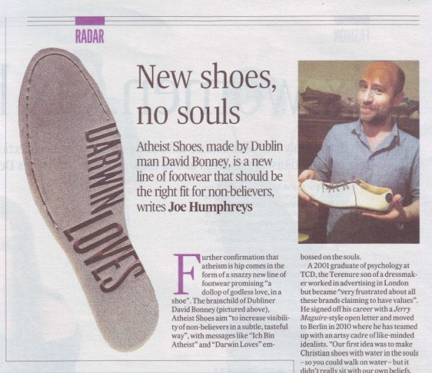 Atheist Shoes in the Irish Times!