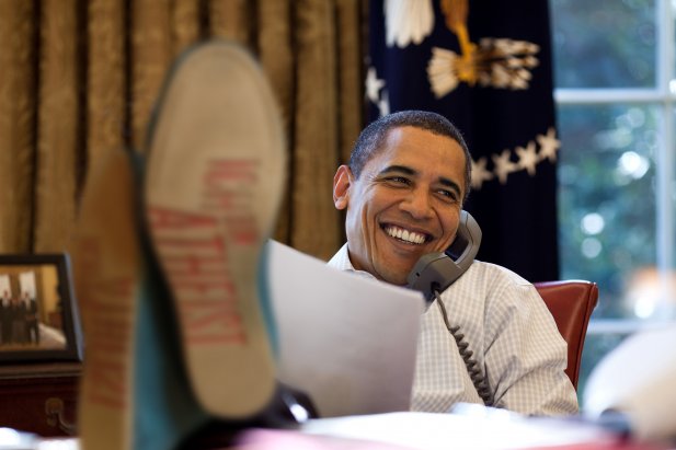 Obama wearing ATHEIST Shoes!